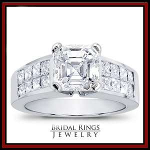 70 ct Gloss Asscher Cut Diamond Engagement Ring in 14k White Gold F 