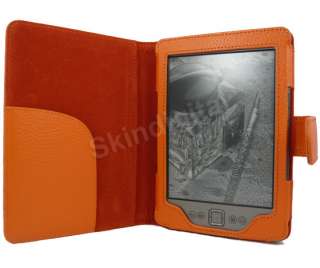 For  Kindle 4 WiFi Orange GENUINE LEATHER Case Cover Jacket 