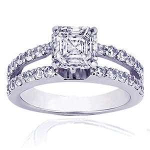  1.15 Ct Asscher Cut Diamond Split Band Engagement Ring 