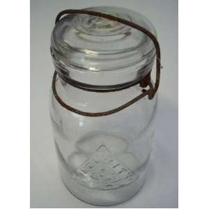   Antique Security Seal Quart Canning Jar with Wire Bail and Glass Lid