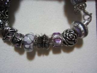 Authentic PANDORA Bracelet with 925 Beads & Charms   Lovely Lavender 