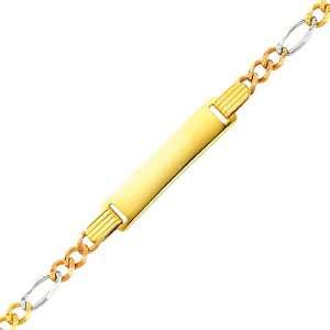 14K Tri Color Gold 3.0mm Baby ID Figaro Bracelet with Lobster Claw 