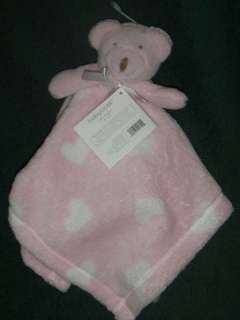 Baby Gear Pink White Teddy Bear Heart Lovey Blanket NWT  