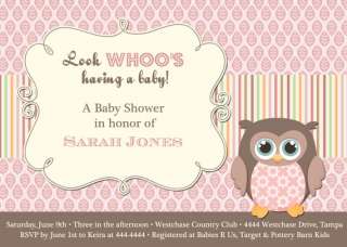 Pink Owl Baby Shower with leaf background
