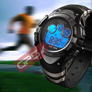 OHSEN Backlight Digital Alarm Stop Boy Mens Sport Watch  