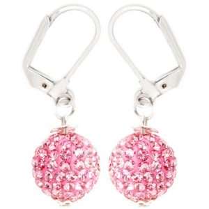   Diamond Crystal CZ Pave Disco Ball Iced Out Earrings (Pink) Jewelry