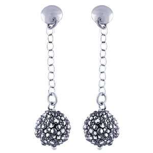   Silver Dangling Italian Ball W/ Diamond Cut Finish Earrings Jewelry