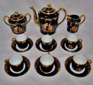   Tea or Demitasse Set for 6 Cobalt Blue & Gold Limoges LoveStory  