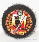 Vintage Black Cat Halloween Box Primitive Decor Witches Hat & Broom