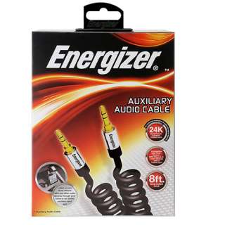 New Energizer 8 ft Coiled AUX Auxiliary Cable 3.5 3.5mm 24K Gold Jack 