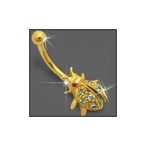    beetle Dangling 14K Gold Belly Ring Piercing Jewelry: Jewelry