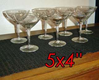VINTAGE champagne etched glasses w/pitcher hollywood regency mid 