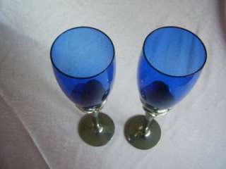 Cobalt Blue Wine Glasses with heavy silver coloured stems and bases 
