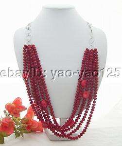 Beautiful! Red Rondelle Faceted Crystal&Coral Necklace  