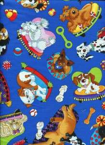 CARTOON DOGS BEDS BALLS TOYS BLUE~ Cotton Quilt Fabric  
