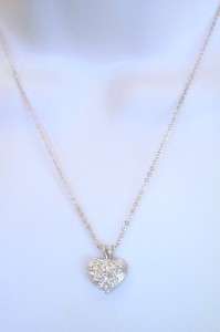   Silvertone Necklace Sparkling Full Cubic Zirconia Heart Pendant  