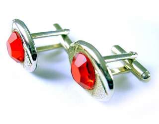   Oval Gold Tone & Light Red Stone Cufflinks Retro Mens Suit Cuff Links