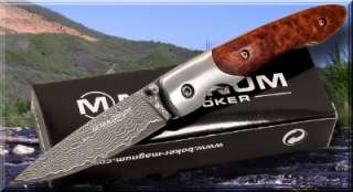 Boker Magnum Knives Senior Damascus Steel Linerlock Pocket Knife Wood 