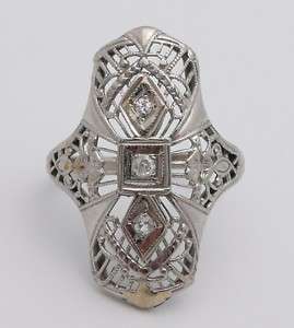 Antique Art Deco 18K White Gold Diamond Filligree Ring  