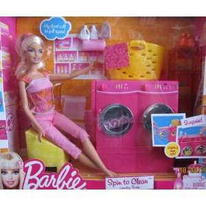   LAUNDRY ROOM Playset w Barbie Doll, Spinning Washer & Dryer, & MORE