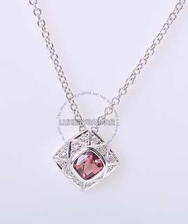 Asprey 18K White Gold Diamond Light Pink Tourmaline Necklace  