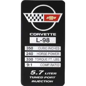  1988 1989 Corvette L98 Console Engine Spec Plate 240HP 