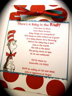 Dr Seuss Cat in the Hat Baby Shower or Birthday Party Invitations 