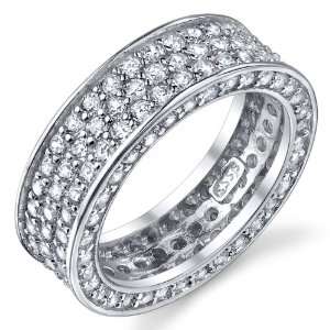   Band Bridal Ring 3 Row Pave Set Cubic Zirconia Eternity Ring Size 5