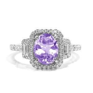   78Ct Oval Cut Amethyst & Diamond Engagement Ring 18k Gold Jewelry