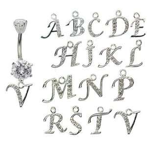  dangle belly button rings initial V ? GlitZ JewelZ   laser 