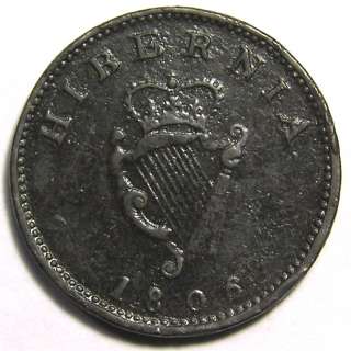 IRELAND COIN 1806 COPPER FARTHING GEORGE III VF DET BIRMINGHAM MINT 