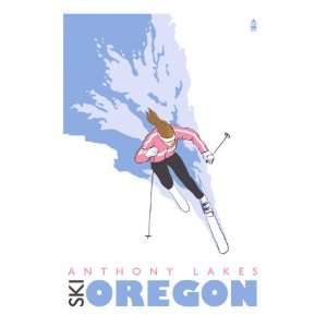  Anthony Lakes, Oregon, Stylized Skier Giclee Poster Print 