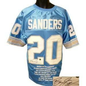 Barry Sanders Signed Jersey   Blue Prostyle w Embroidered Stats
