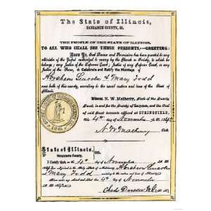  Marriage Certificate of Abraham Lincoln and Mary Todd 