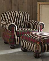 MacKenzie Childs Courtly Campaign Club Chair and Ottoman