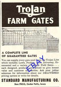 1953 TROJAN FARM LAWN DRIVEWAY GATES AD CEDAR FALLS IA  