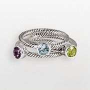 Sterling Silver Blue Topaz, Amethyst and Peridot Ring Set