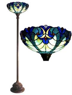 BLUE VICTORIAN FLOOR LAMP STAINED GLASS 15 SHADE  