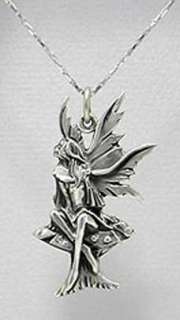 Silver Goddess Fairy Angel on Mushroom Pendant Necklace  