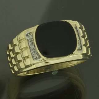 10K Yellow Gold Black Onyx Mens Ring  