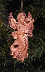 ANTIQUE GOLD HERALD ANGEL PLAYING HARP XMAS ORNAMENT  