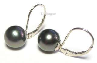 5MM Tahitian Black Pearl 14K White Gold Lever Back Earrings  