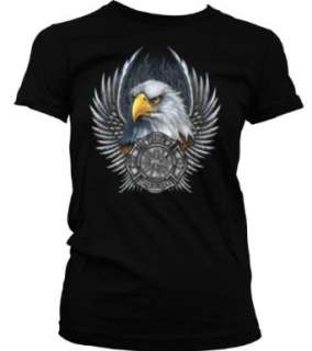   Emblem With Wings and Bald Eagle Juniors T shirt, Fire Rescue Emblem