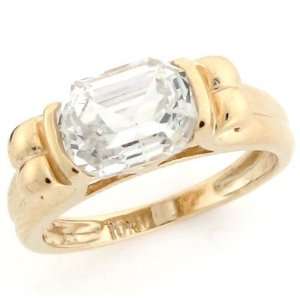  10K Solid Yellow Gold Emerald Cut White CZ Ring Jewelry Jewelry
