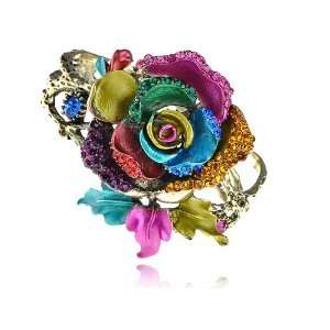   Abstract Enamel Paint Crystal Rhinestone Rose Flower Bracelet Bangle