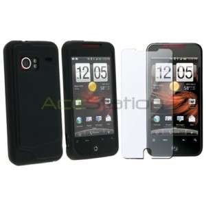 FOR HTC DROID INCREDIBLE VERIZON BLACK RUBBER COVER+LCD  