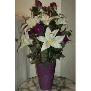   Buds & White Lily Silk Flower Arrangement, Centerpiece