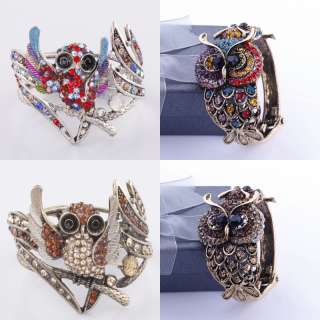   Fashion Vintage Owl Crystal Glass Alloy Bangle Open Bracelet Jewelry