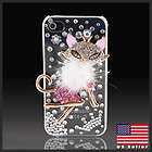 IPHONE 4 4G ENAMEL GOLD SEXY CAT PINK SILVER BLING CRYSTAL DIAMOND 