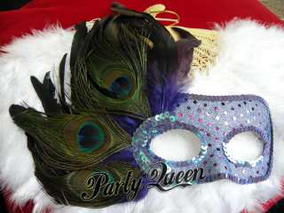 MARDI GRAS MASQUERADE PARTY BALL Peacock Feather Mask  